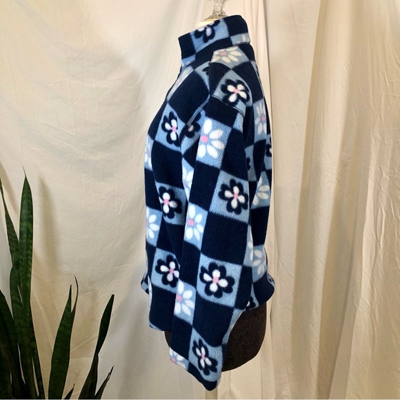 Vintage Y2K Retro Floral Print 3/4 Zip Fleece Pullover Jacket Sweatshirt - Picture 7 of 14